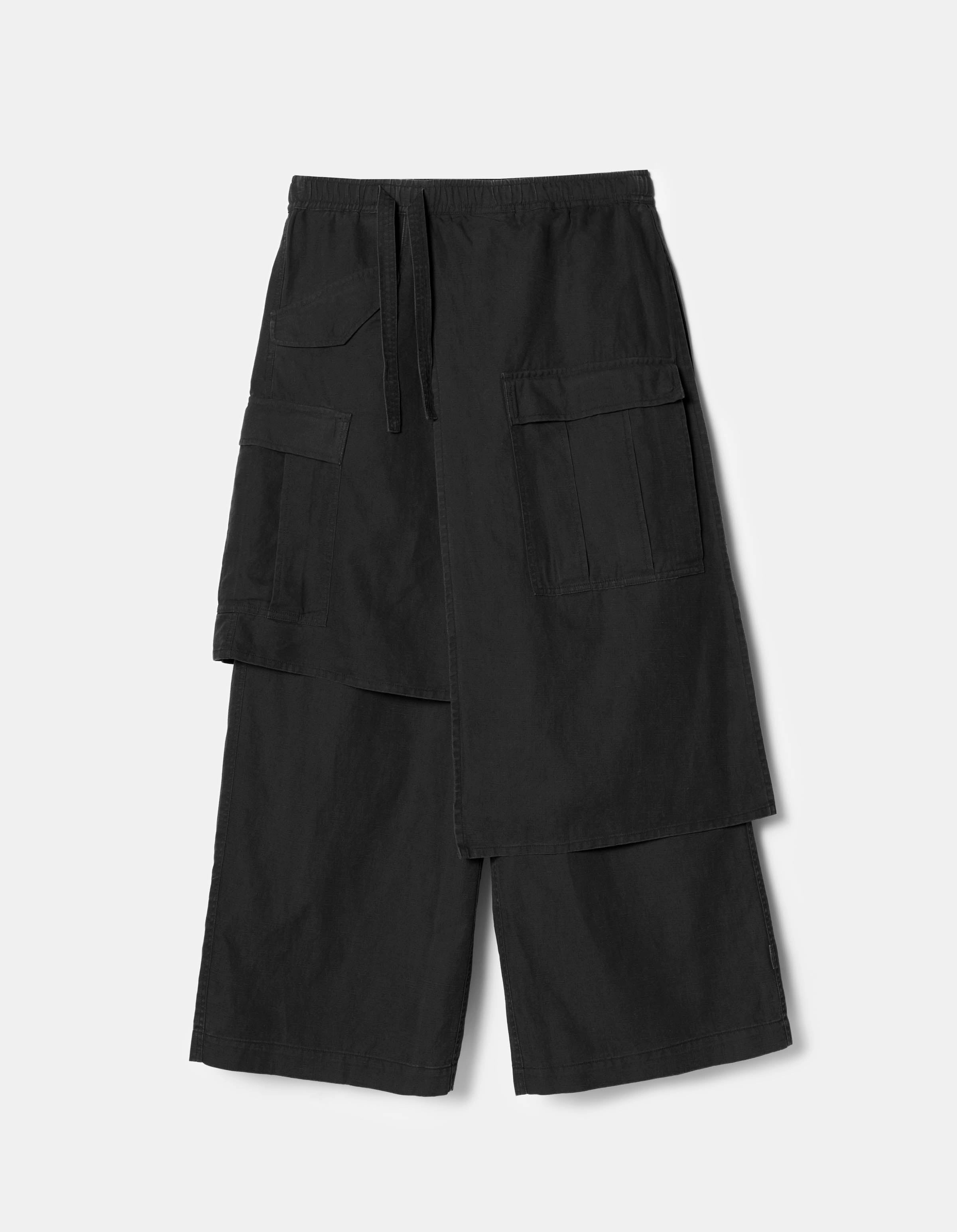 4588 Asym Cargo Hakama Pants Black Built-in shorts