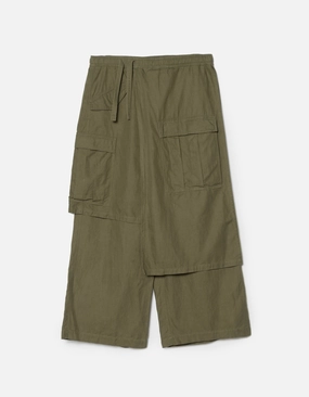 Flexible Fabric Functional Waist 4588 Asym Cargo Hakama Pants Olive OG-107F