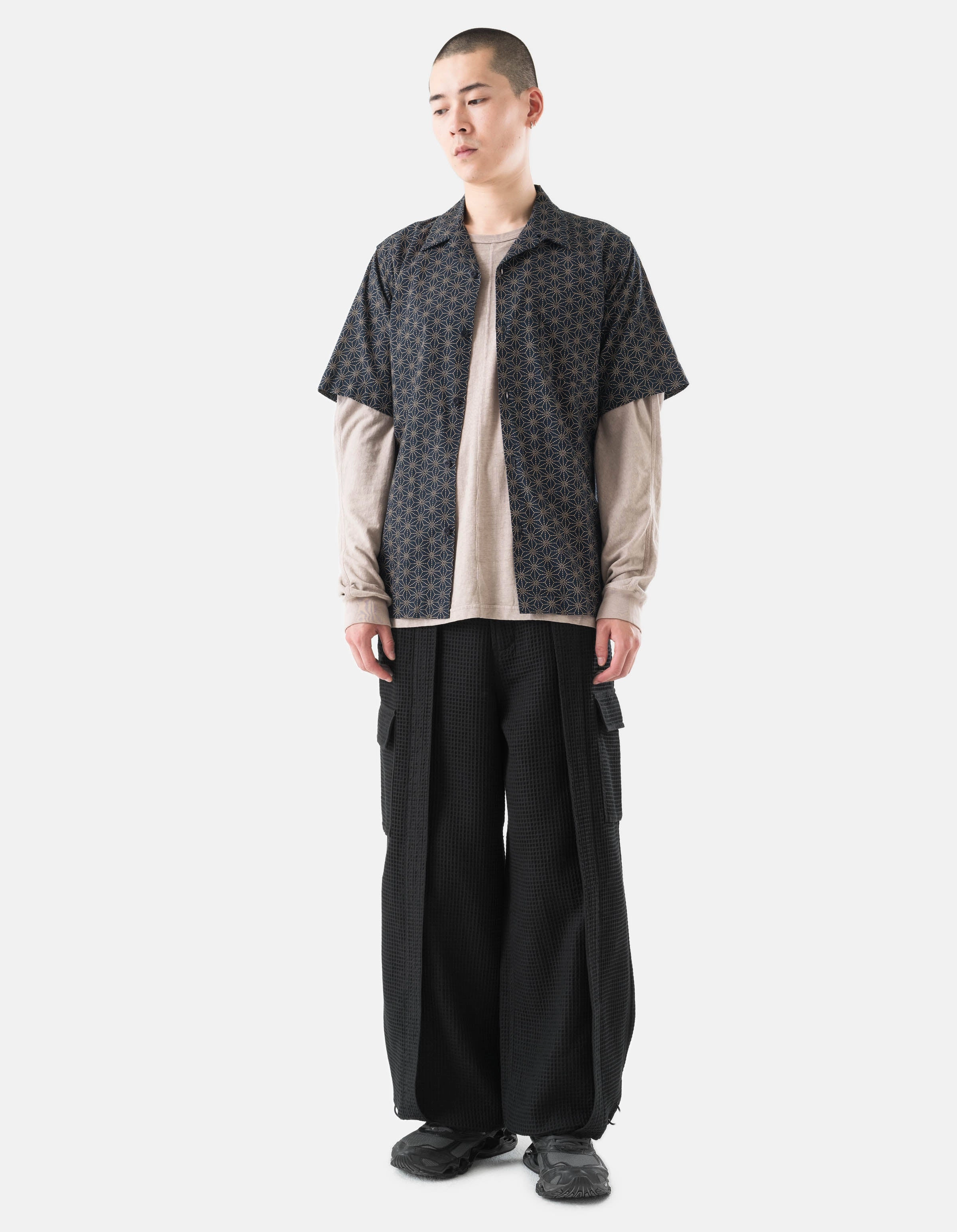 6203 Waffle Hakama Pants Black Walk Friendly MultiPocketDesign