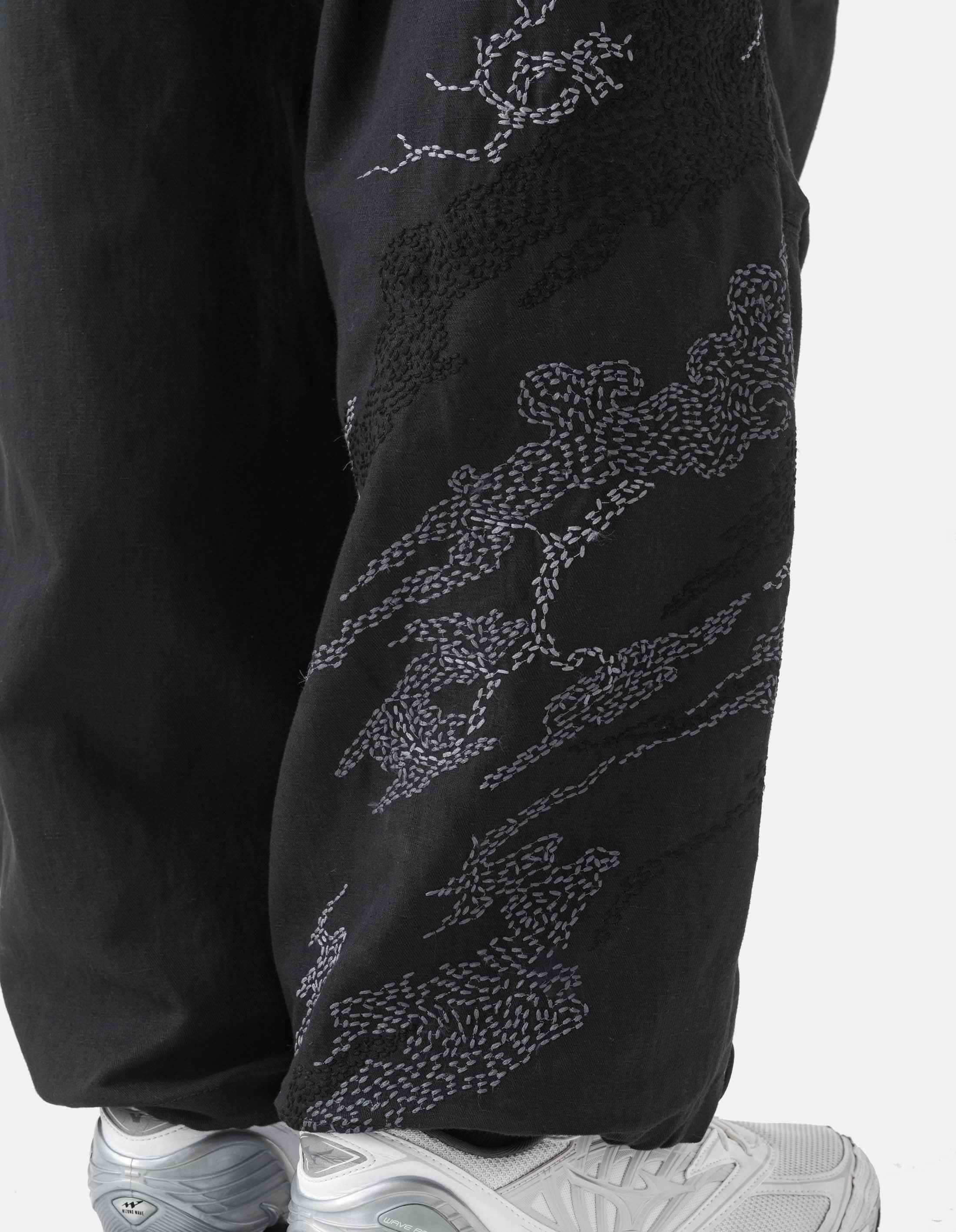 6237 Sashiko Bonsai Track Pants Black Flexible Fabric Comfortable Stretch