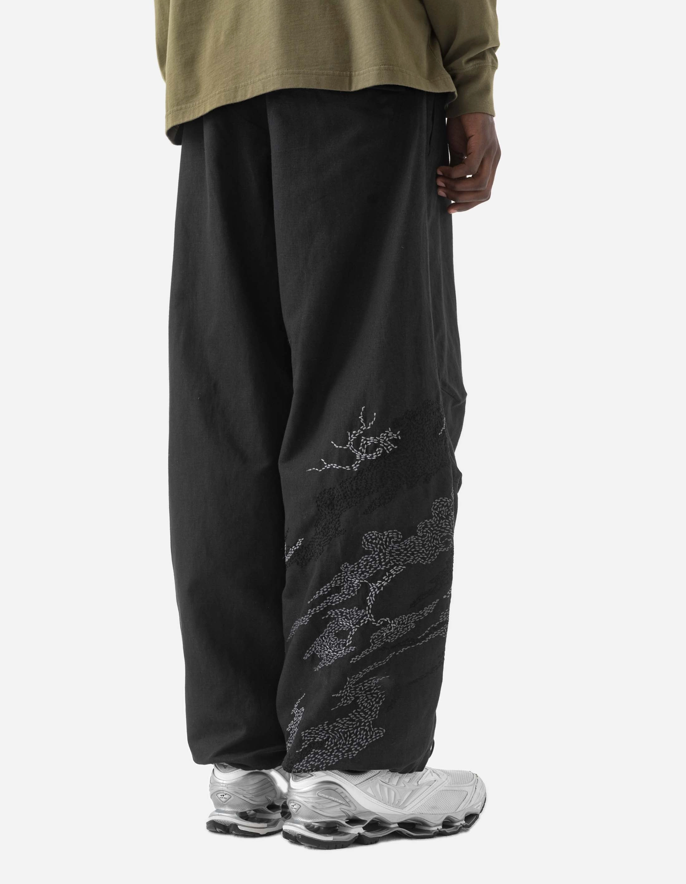6237 Sashiko Bonsai Track Pants Black Minimal Cut ReinforcedHemline