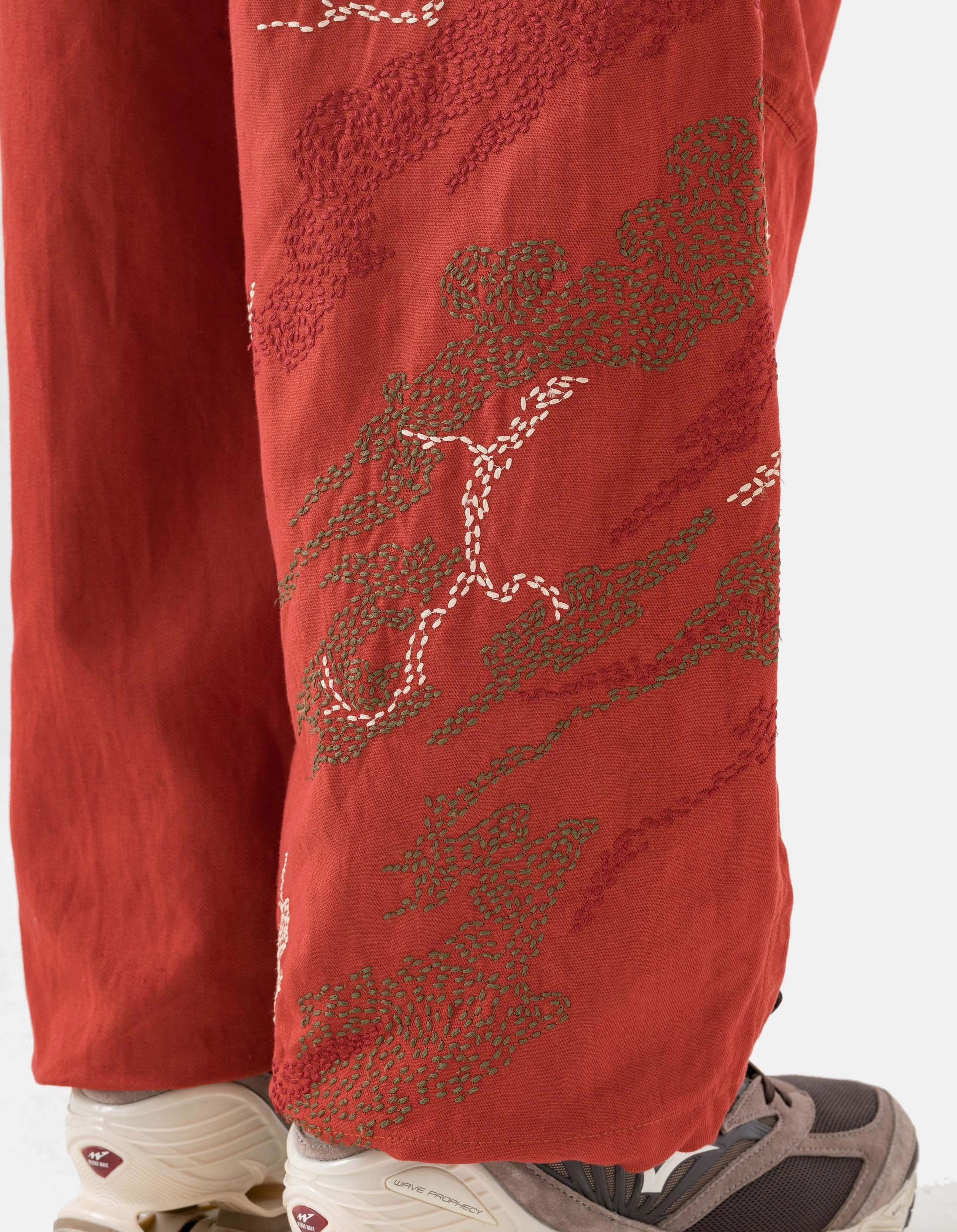 High Durability Thread Seasonless wear 6237 Sashiko Bonsai Track Pants Redwood