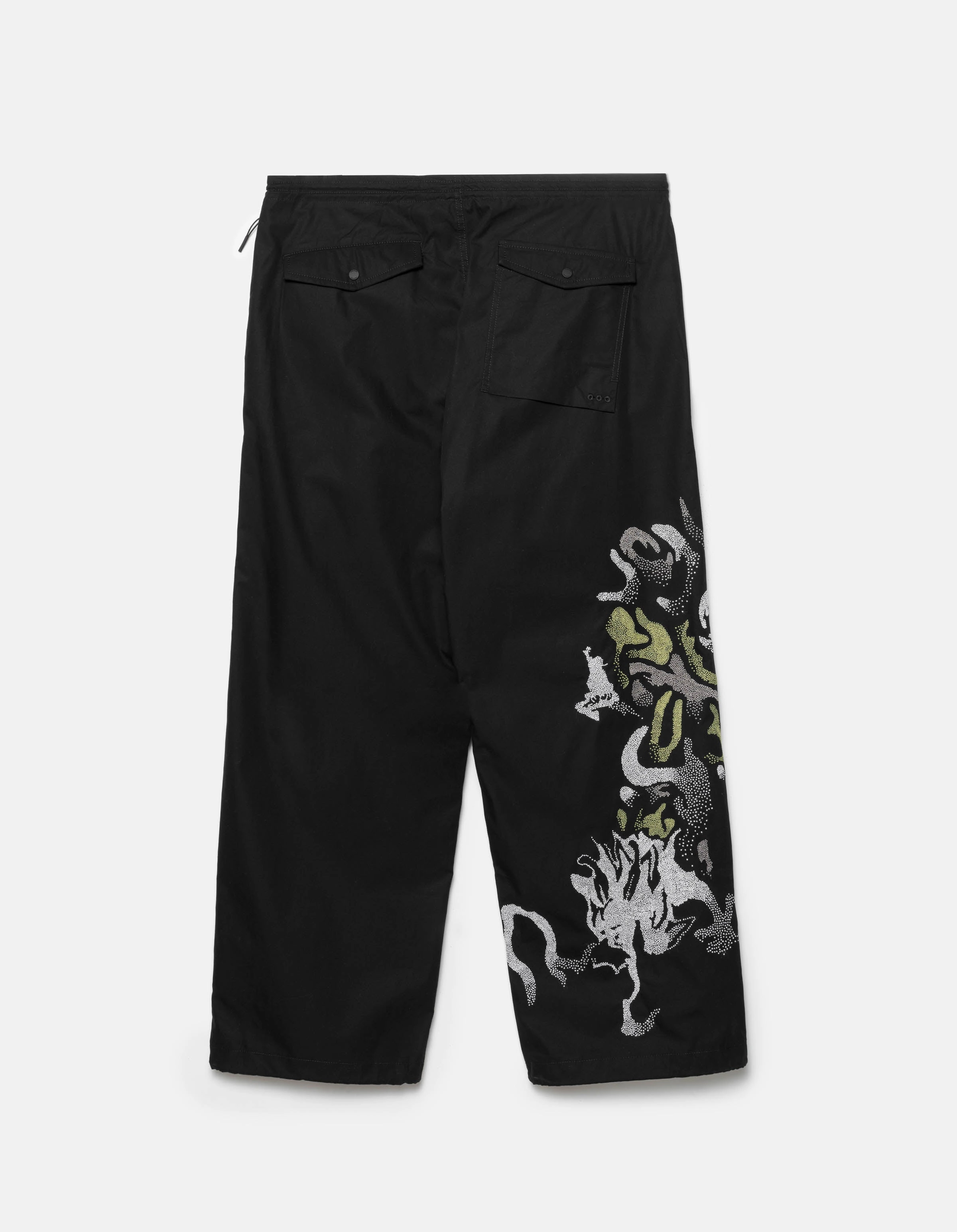 7082 Pointillist Dragon Embroidered Snopants? Black Fitted Design Low Rise Fit