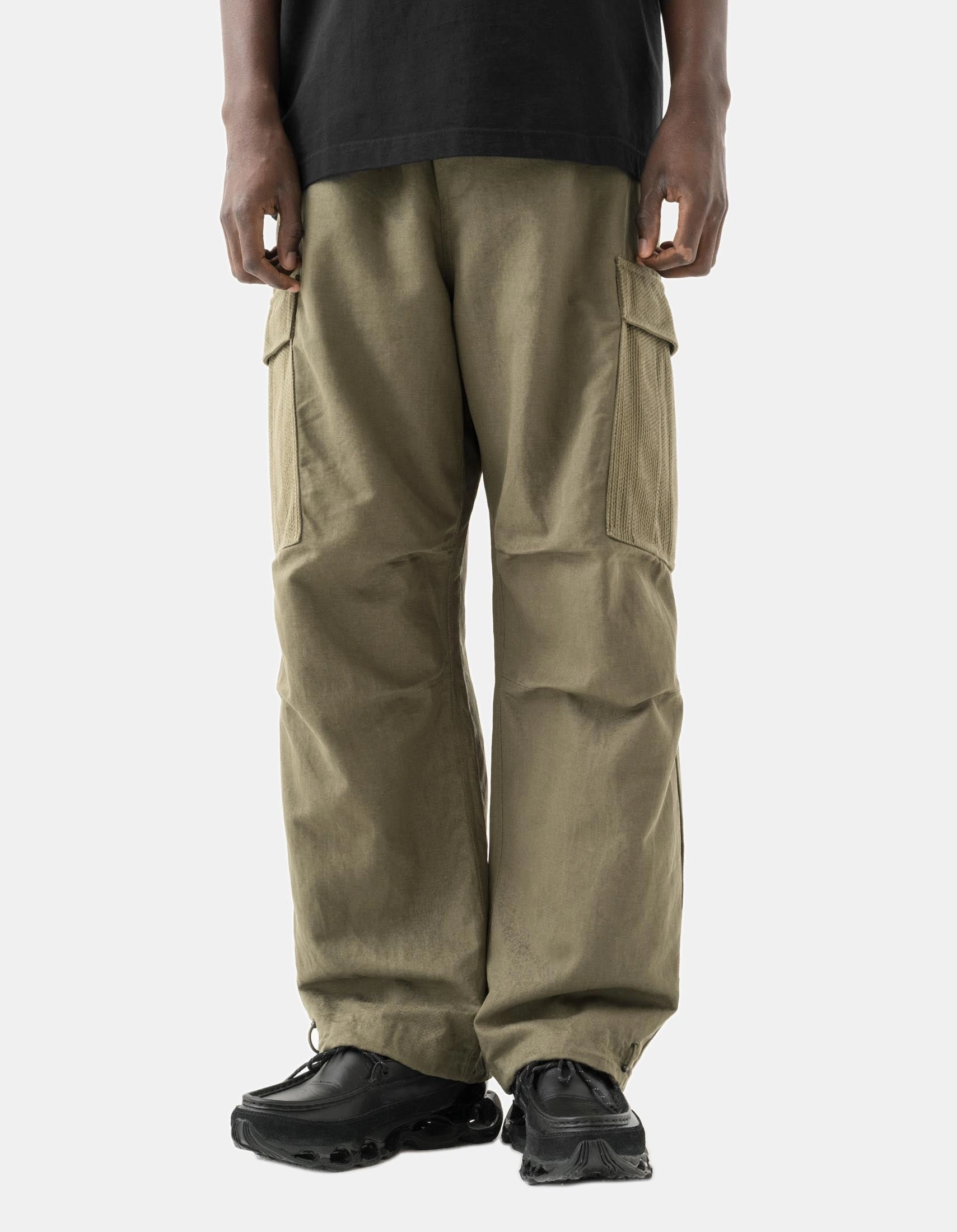 7110 Hemp Utility Cargo Track Pants Olive OG-107F ElasticWaist Luxe Look