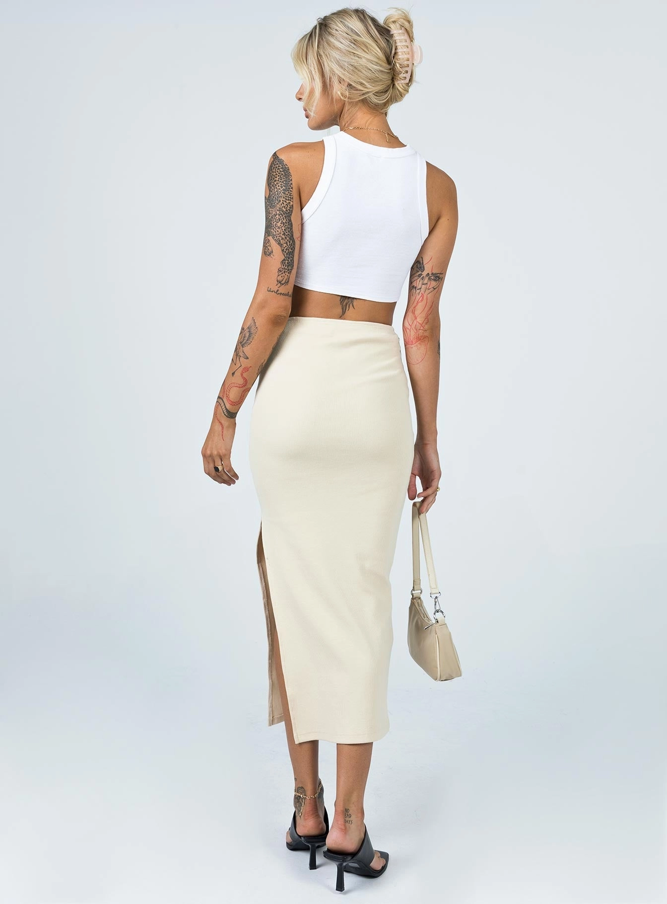Comfy Fit Casual Style Abigail Midi Skirt Cream