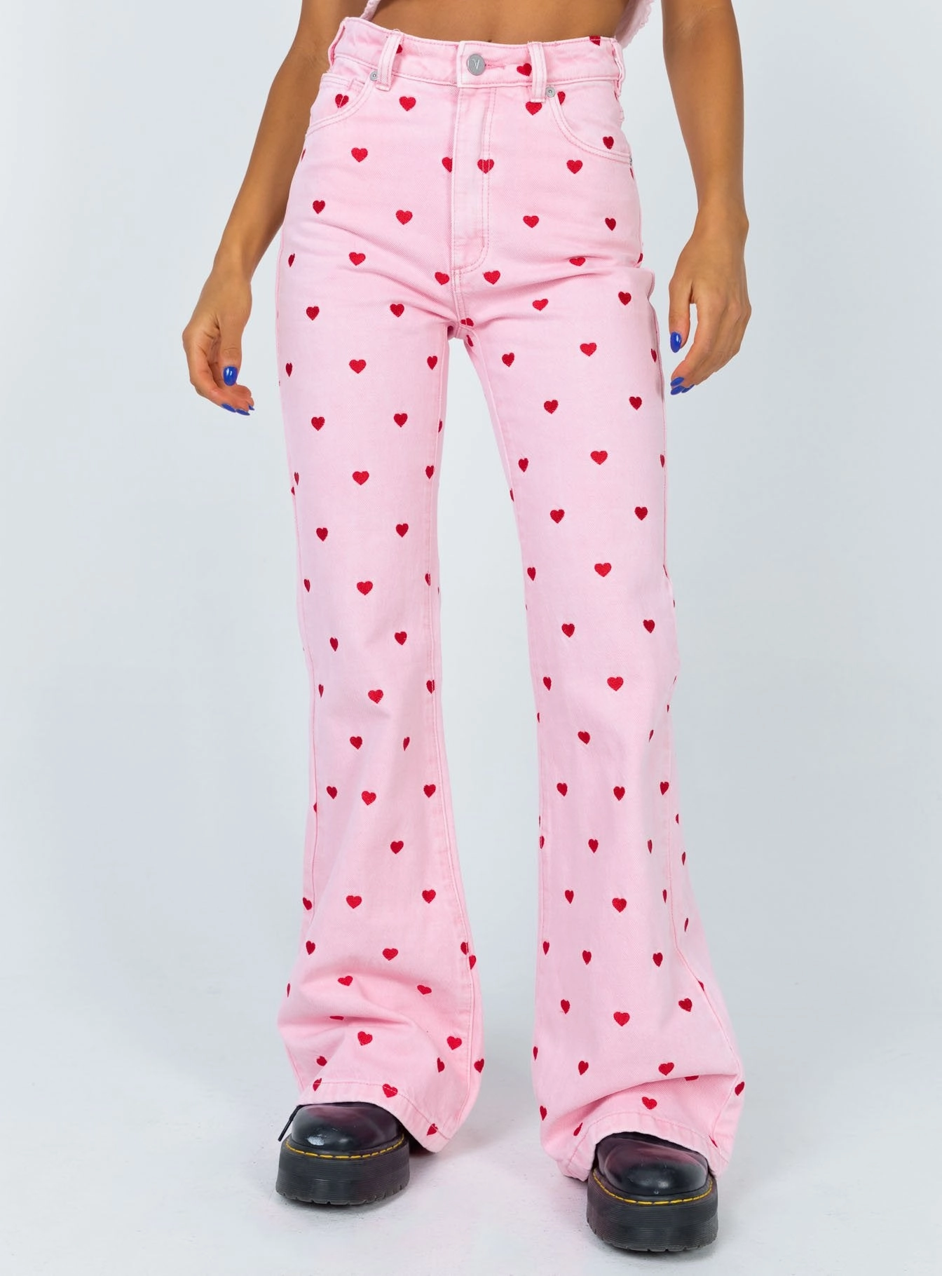 Classic Five Pocket Abrand Double Oh Flare Jeans Pink Heart