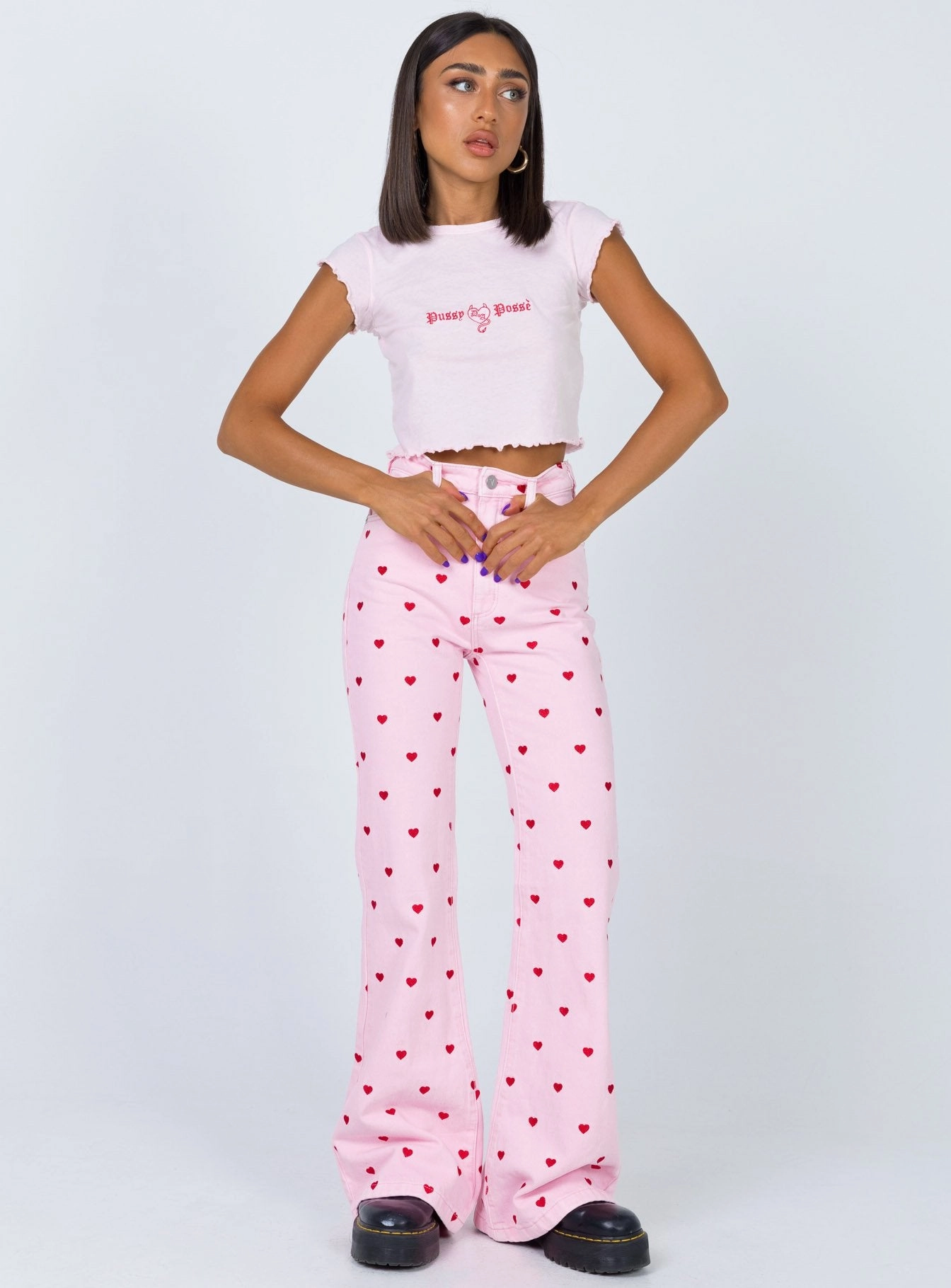 Trendy Choice Abrand Double Oh Flare Jeans Pink Heart