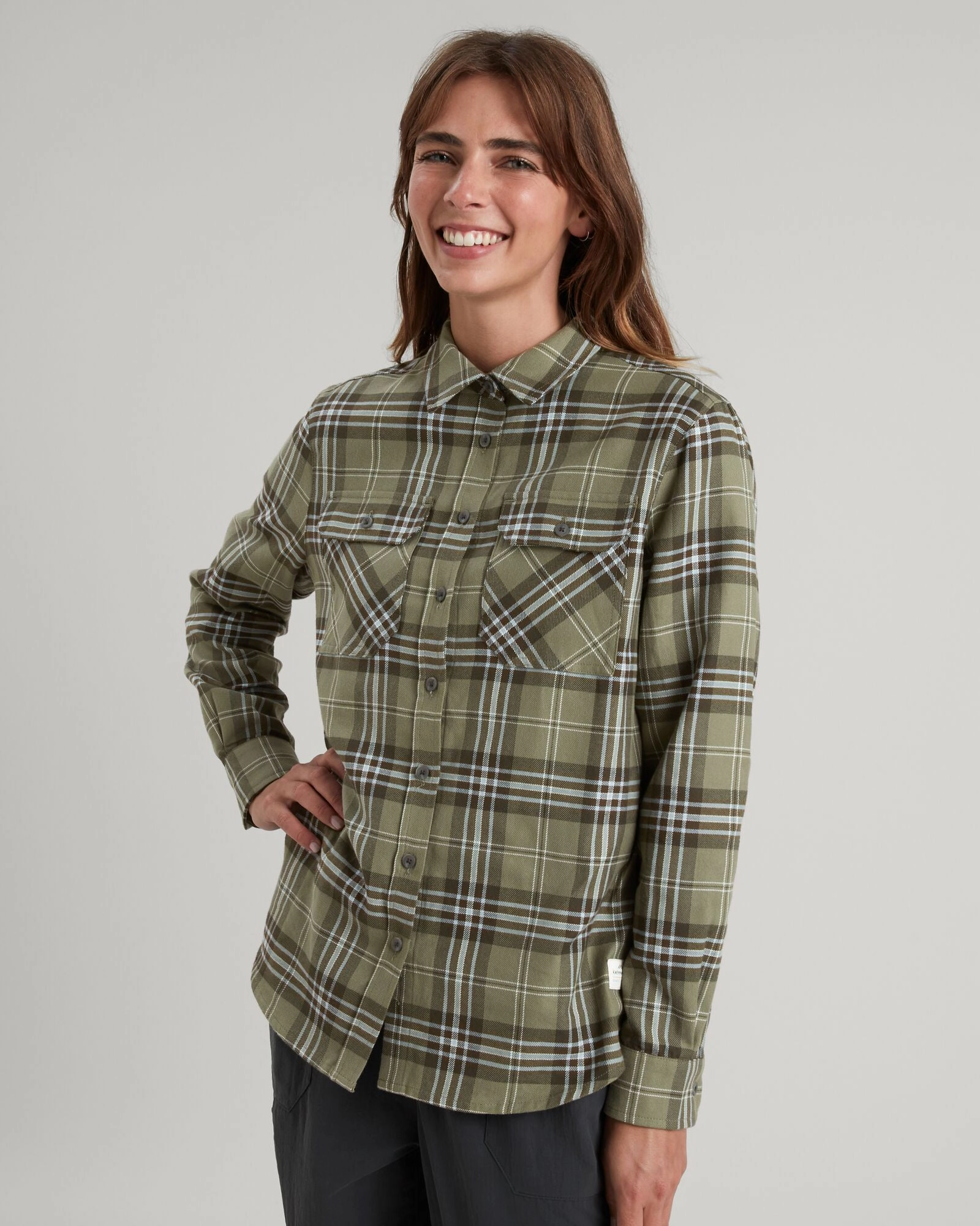 Nautical Look Carrillon Women's HF Long Sleeve Shirt - Beech/Dark Moss Check