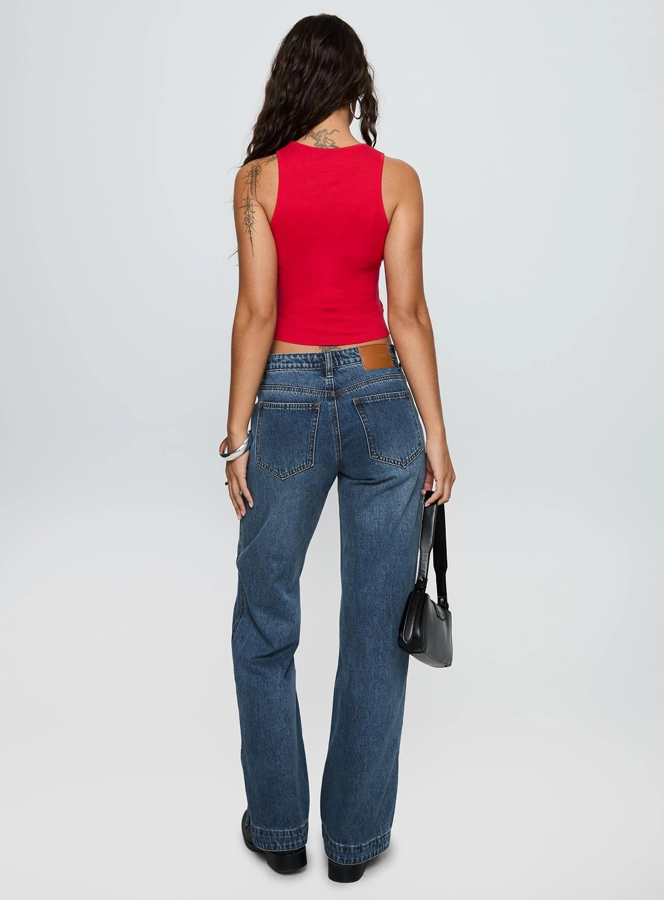 Casual Energy Artist Vibe Work Meeting Casual Dog Days Mid Rise Straight Leg Jeans Dark Blue Wash