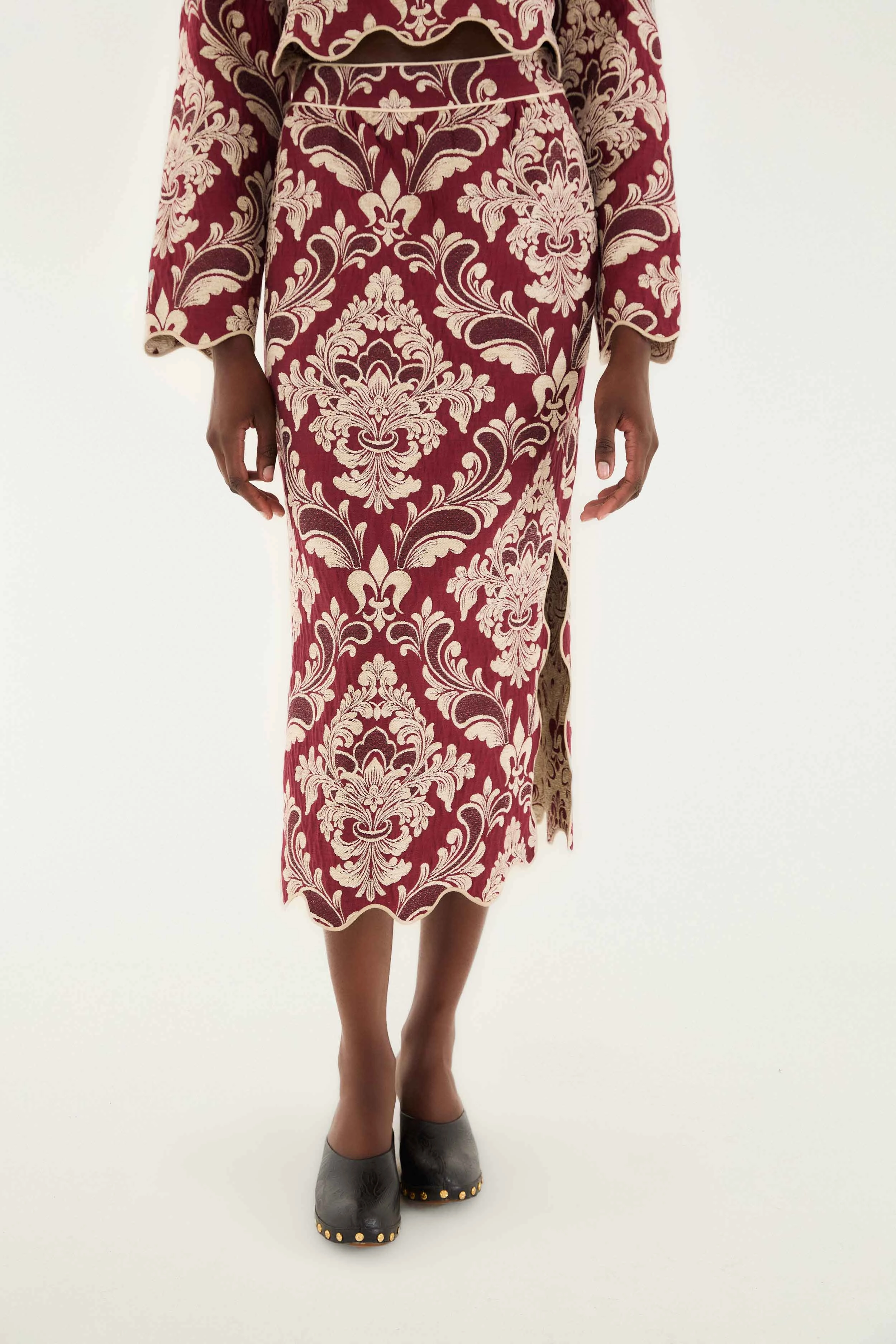 Versatile Outfit Bicolor Jacquard Waves Midi Skirt