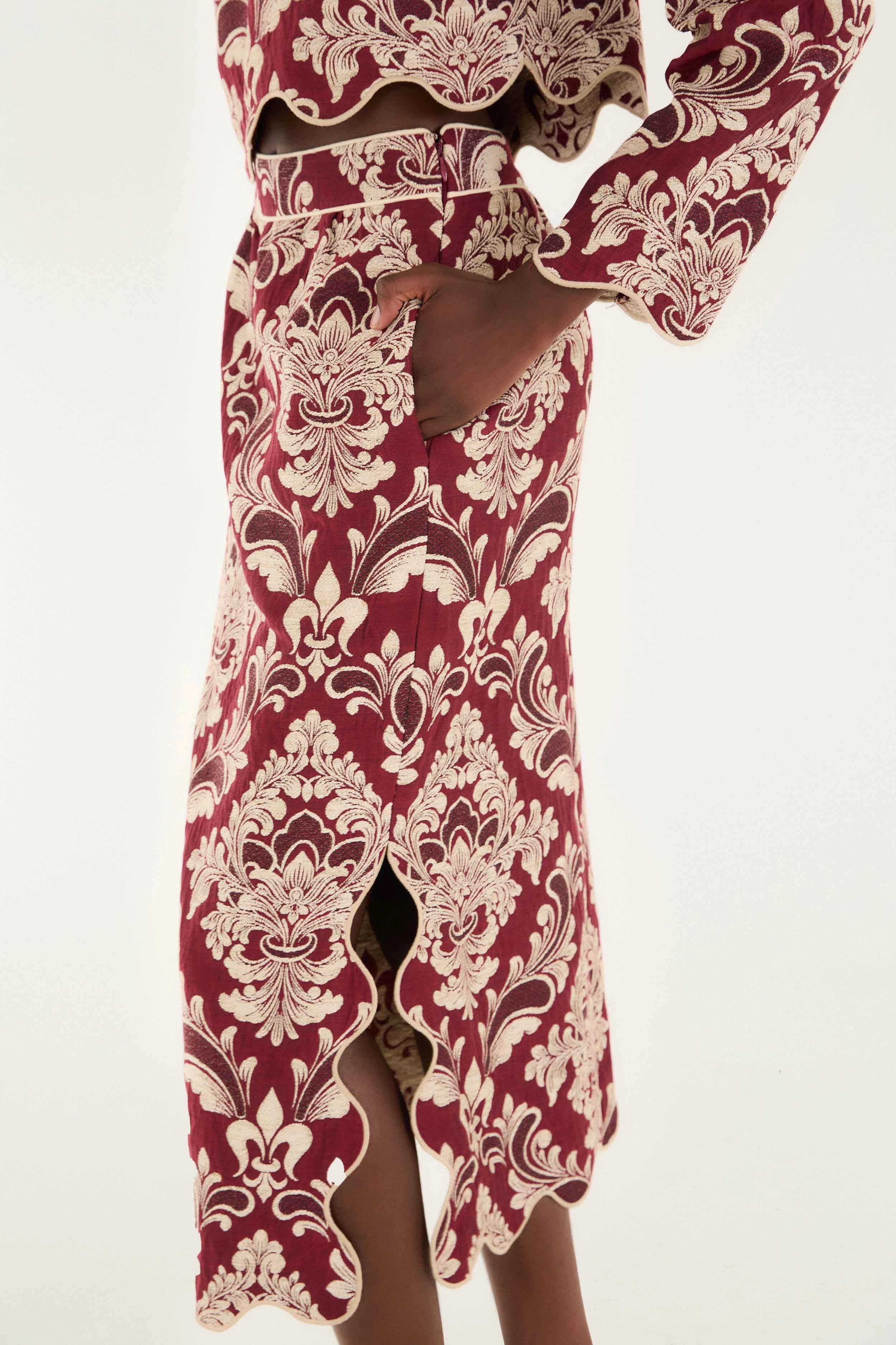 Bicolor Jacquard Waves Midi Skirt Stylish Vibe Subtle Finish