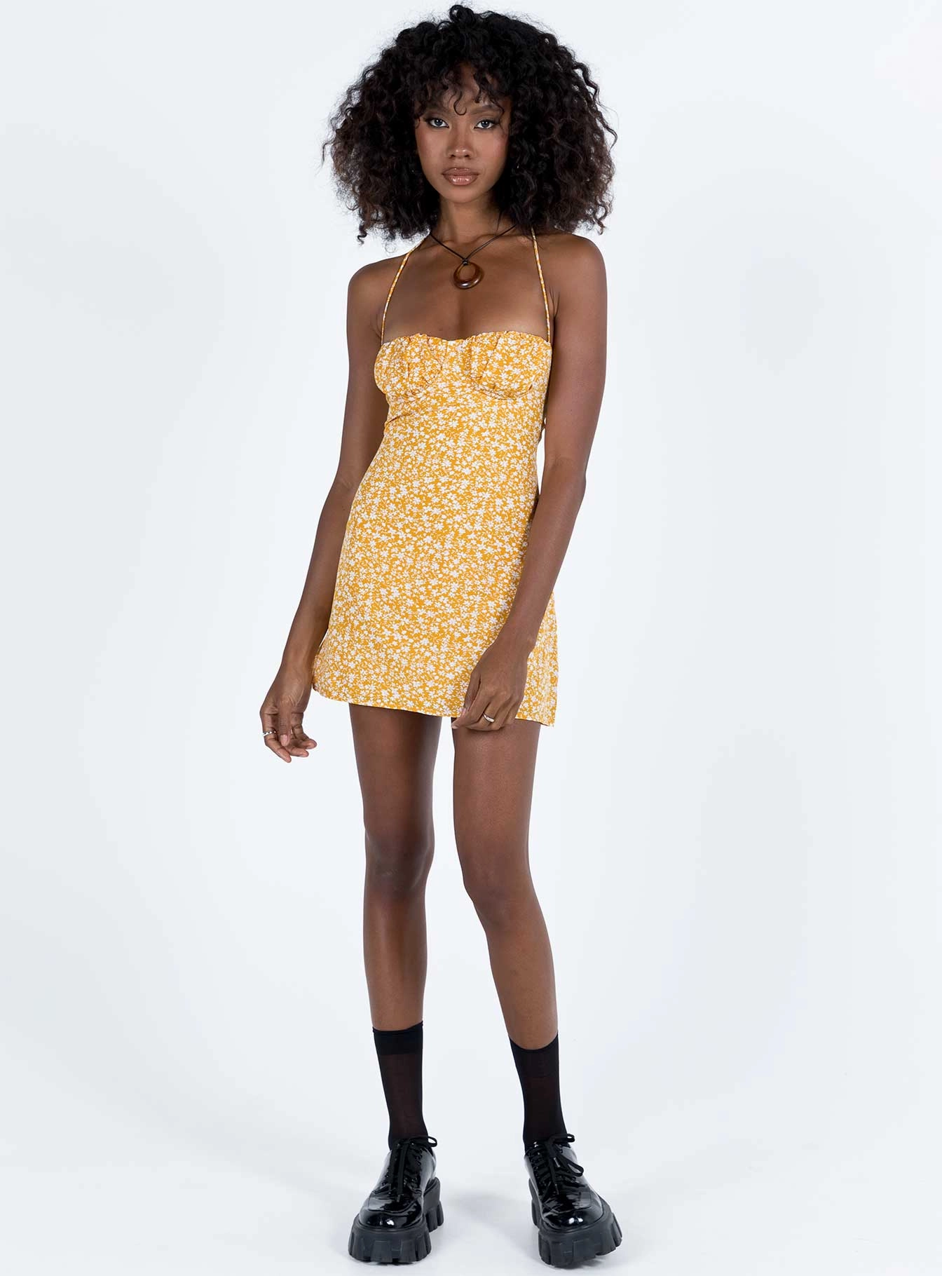 Acer Mini Dress Yellow Floral Lounge Texture