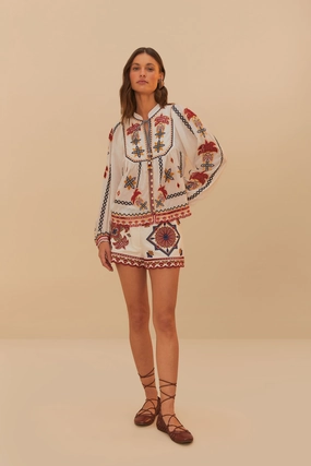 Contoured Cuff Design Blazer Off-White Marys Tiles Shorts