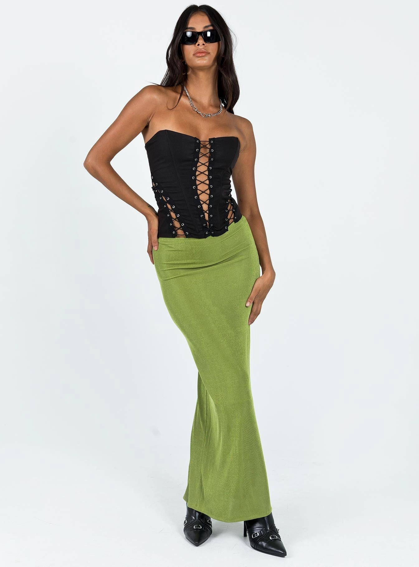 Foldable Design Harriette Maxi Skirt Green