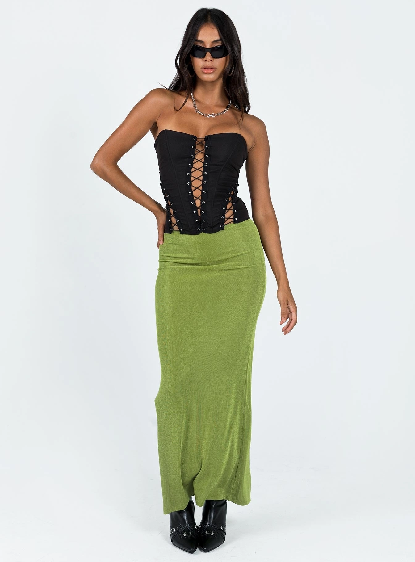 Clean Finish Easy Layers Harriette Maxi Skirt Green