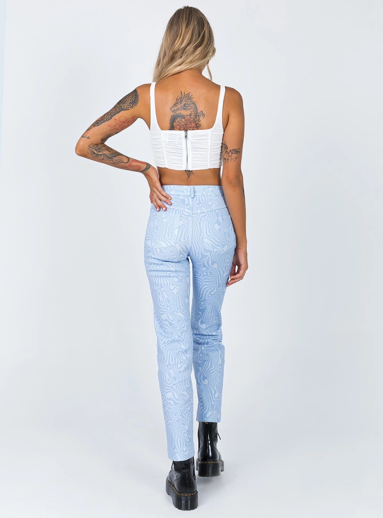 Neutral Casual Streetwear Fan Addison Printed Jeans Blue