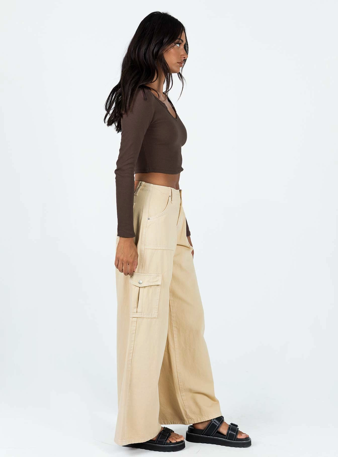 Adrianne Wide Leg Cargo Jeans Stone Gym Ready Evening Stroll