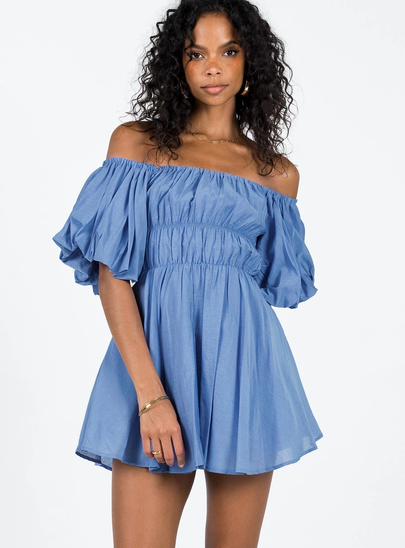 Halton Mini Dress Blue Soft Curve Satin Touch
