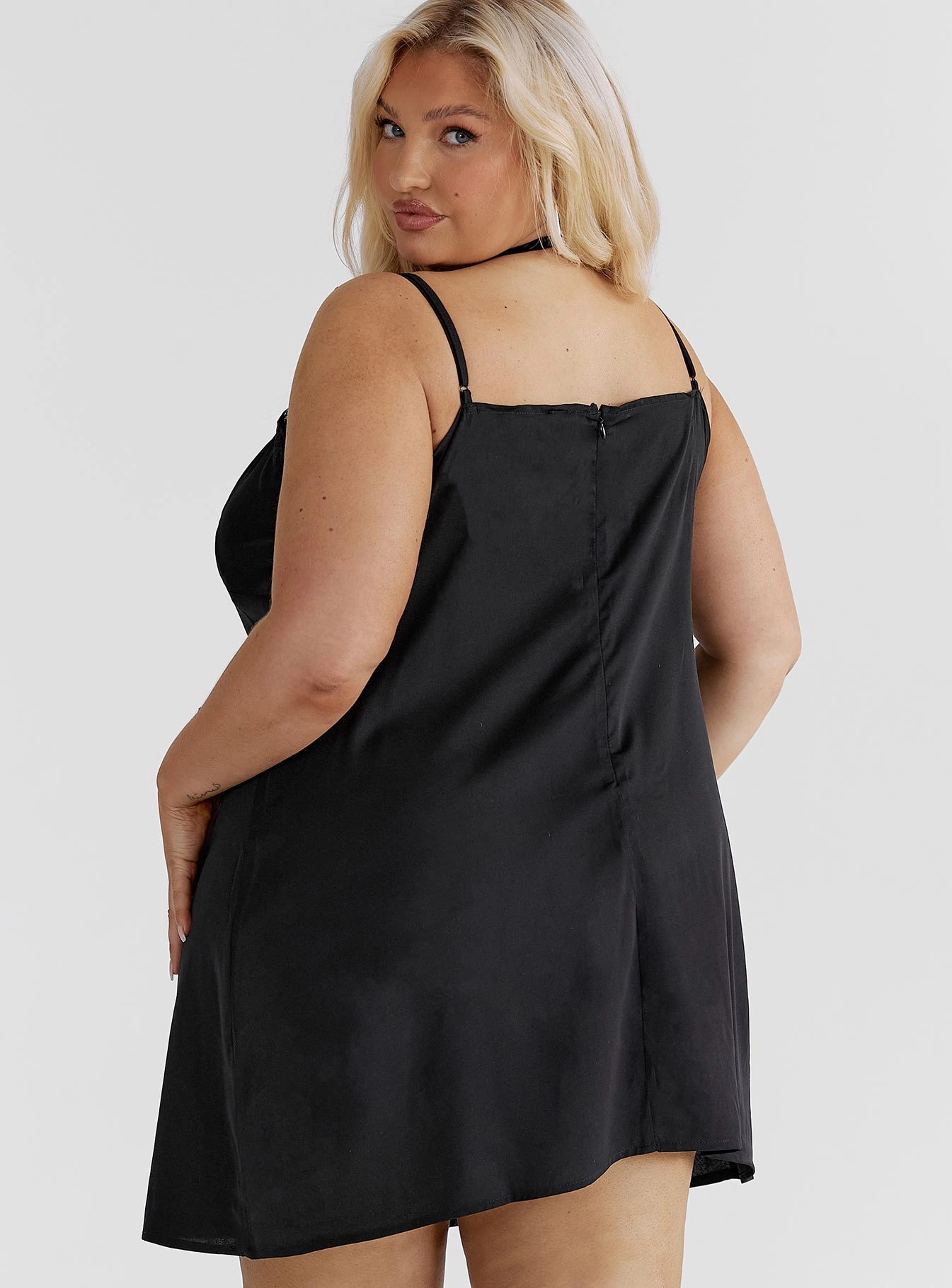 Grace Base Agnola Lace Trim Mini Dress Black Curve