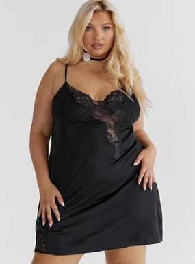 Inner lining Anytime Fit Agnola Lace Trim Mini Dress Black Curve