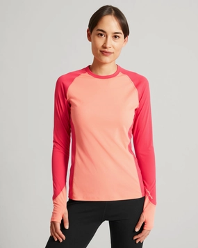 Friction Reduced Seams Body Adaptive Fit KMDAction Women's Long Sleeve Top - Deep Coral/Blush Pink