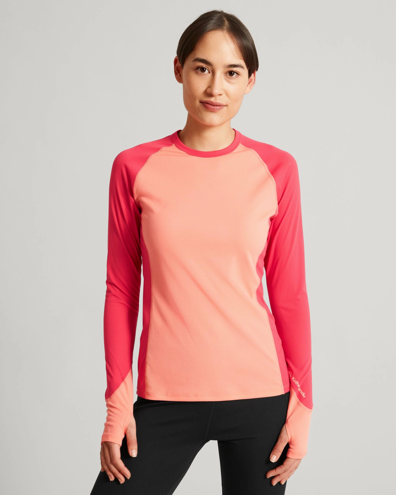 KMDAction Women's Long Sleeve Top - Deep Coral/Blush Pink Static Resistant Material