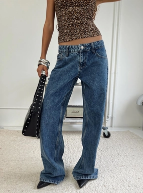 Water Efficient Wash Process school outfit Ellanor Low Rise Slouch Denim Jean Mid Blue