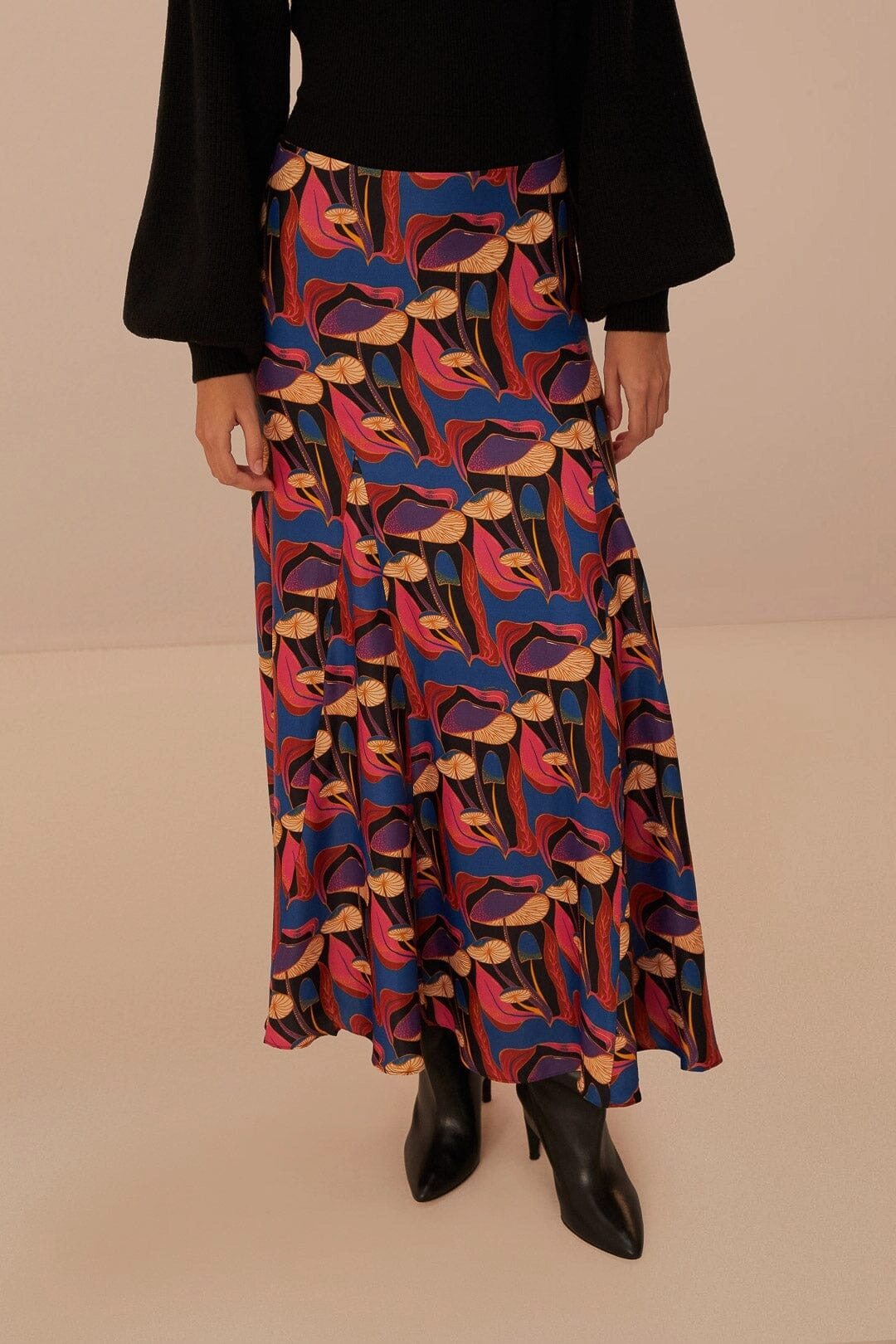 Wild Mushrooms Black Maxi Skirt Modern Cut