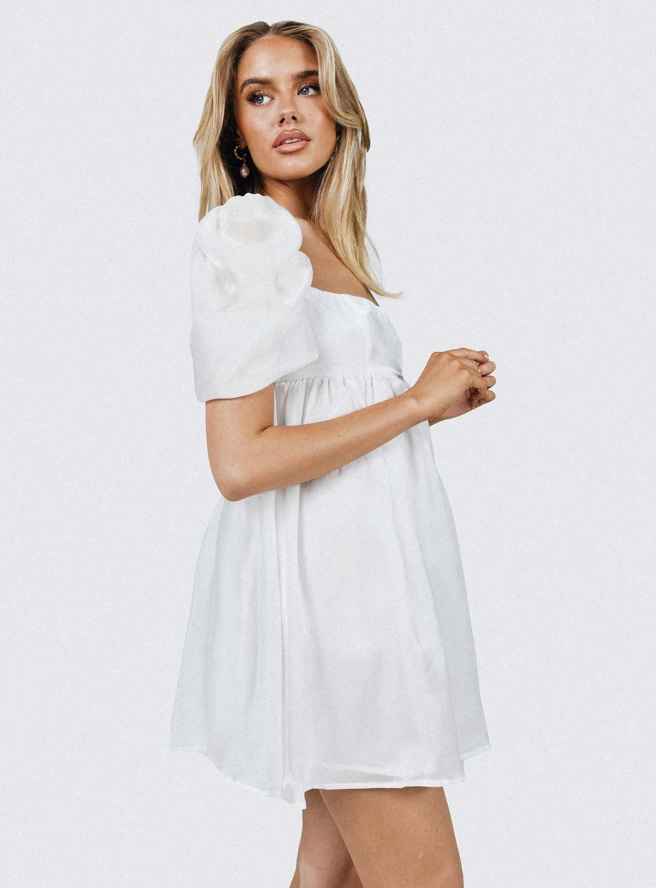 Peplum-Style All Season Alaya Mini Dress White