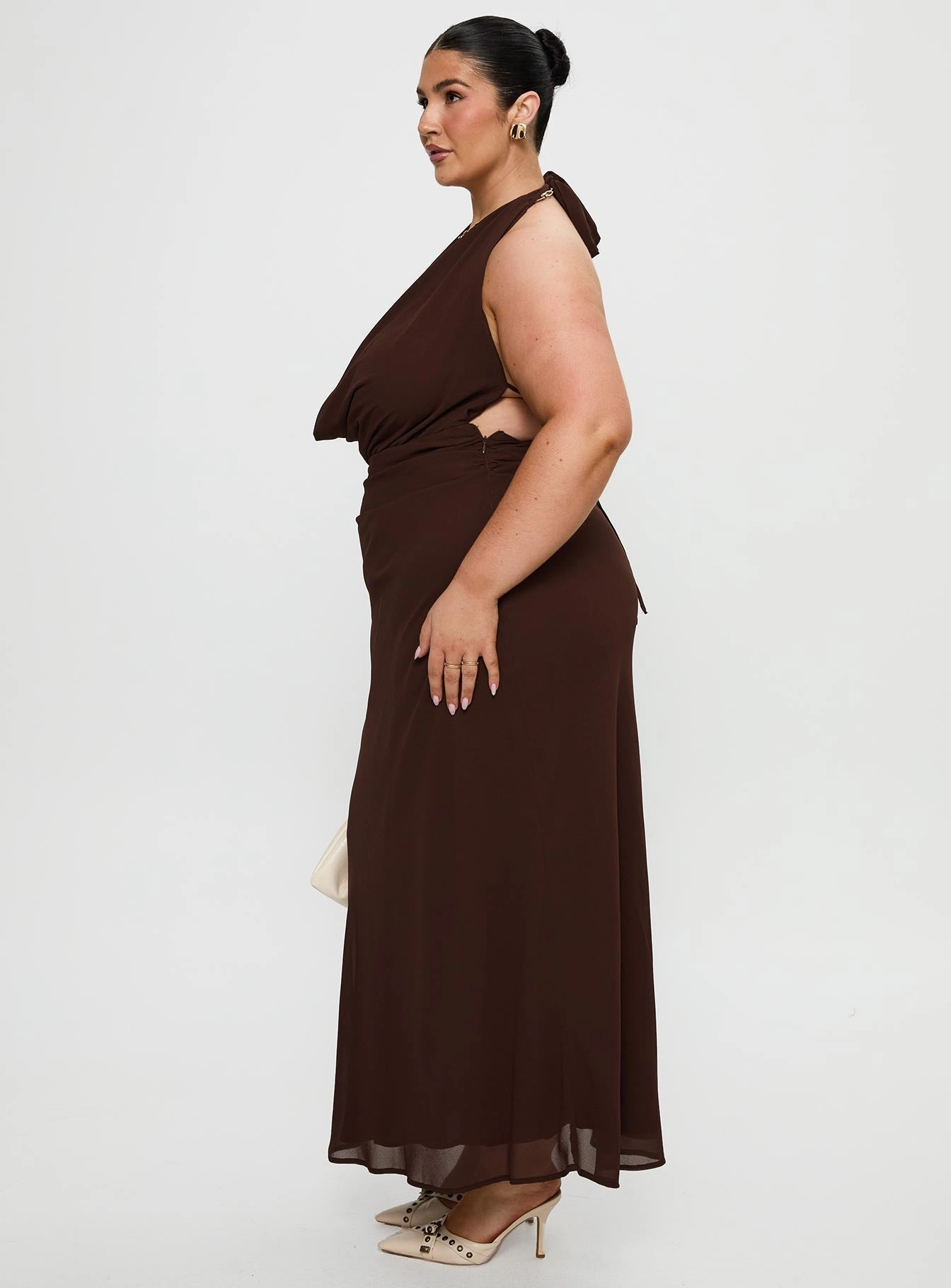 Flowy summer gown Alejandria Cowl Neck Maxi Dress Chocolate Curve