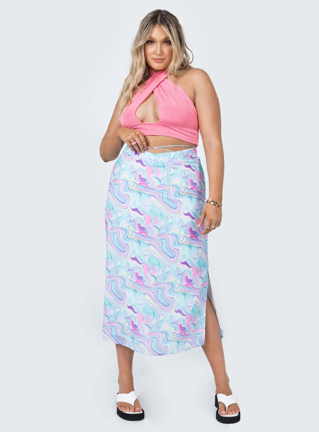 Aliana Midi Skirt Multi All Occasion Synthetic Blend