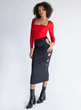 Frayed Finish Alice Keyhole Maxi Skirt Black