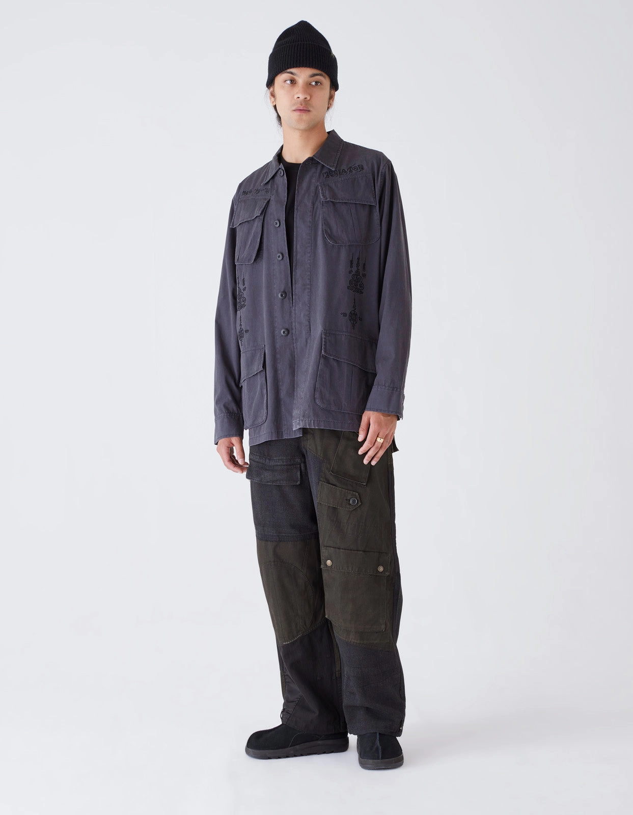 4277 Upcycled M65 Loose Cargo Pants Black O/D Fade Resistant Dye Timeless Utility