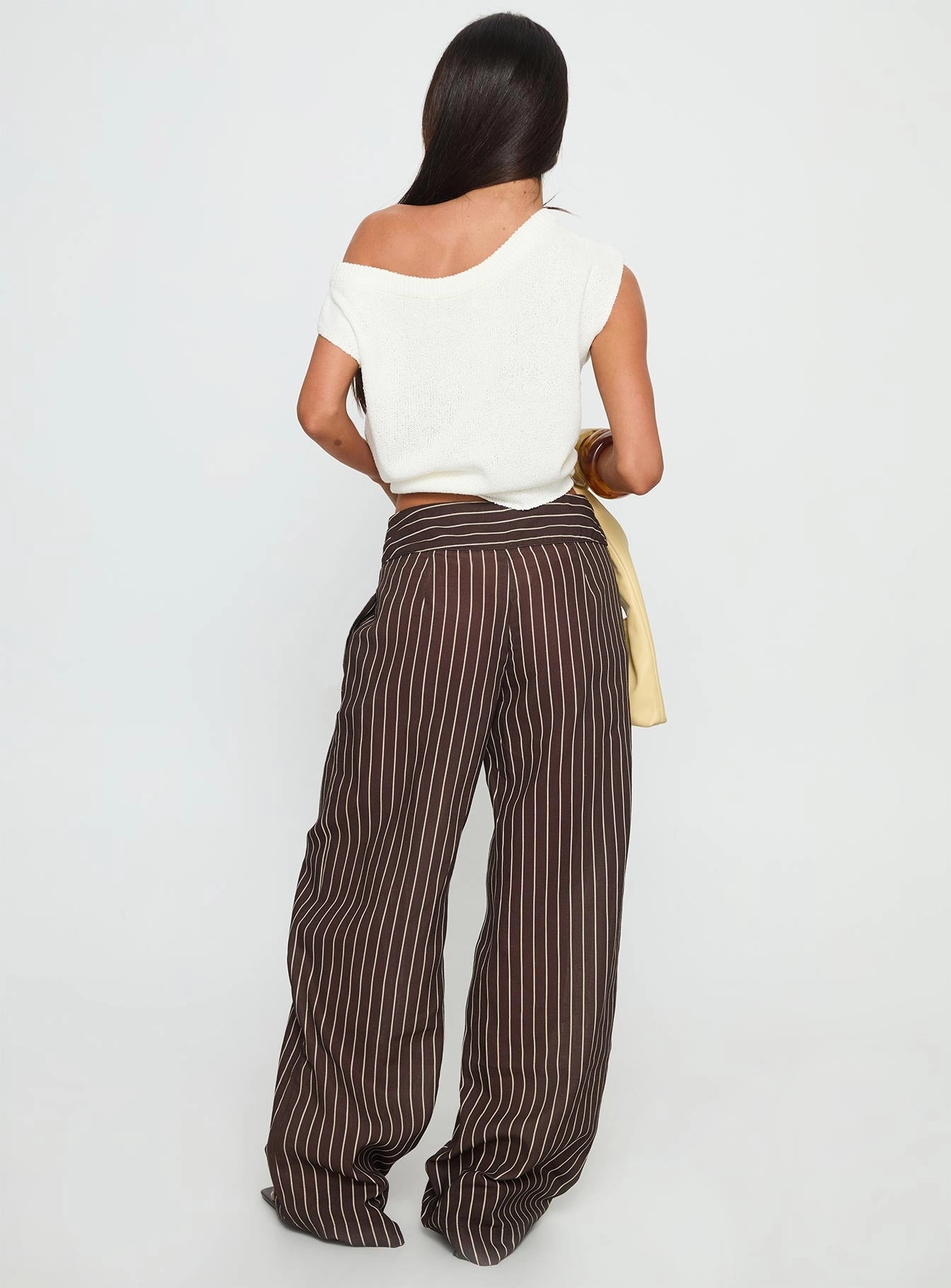 Winslie Thick Waistband Buckle Pants Chocolate Stripe Sport Fit