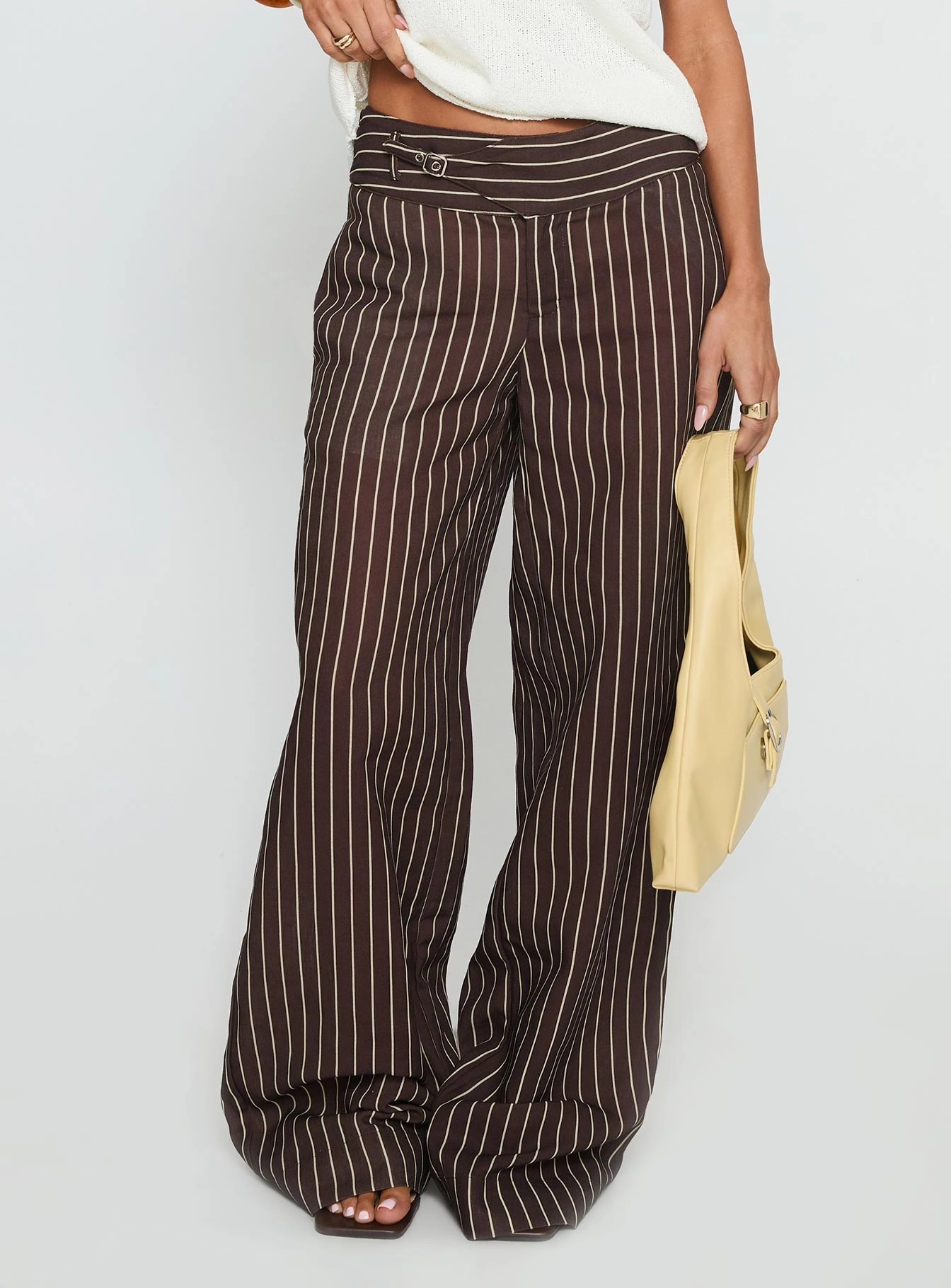 Flexible Comfort Winslie Thick Waistband Buckle Pants Chocolate Stripe