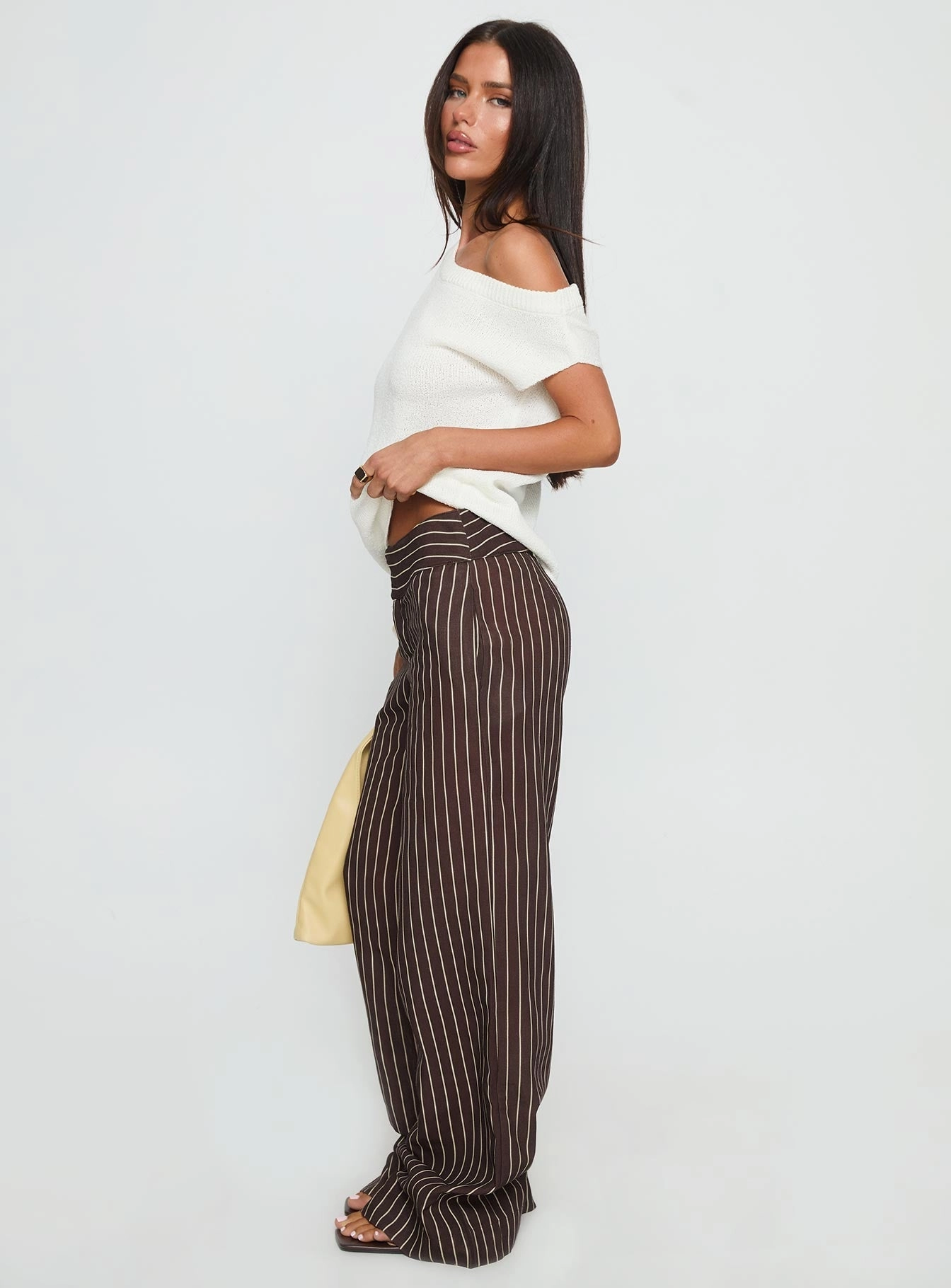 Comfort Base SturdyBeltLoops Winslie Thick Waistband Buckle Pants Chocolate Stripe