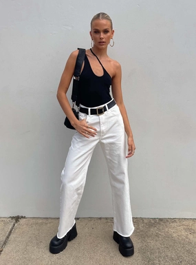 Tashena Wide Leg Denim Jeans White Chill Outfit Streetwear Fan Holiday Vibes Neutral Fit Piece