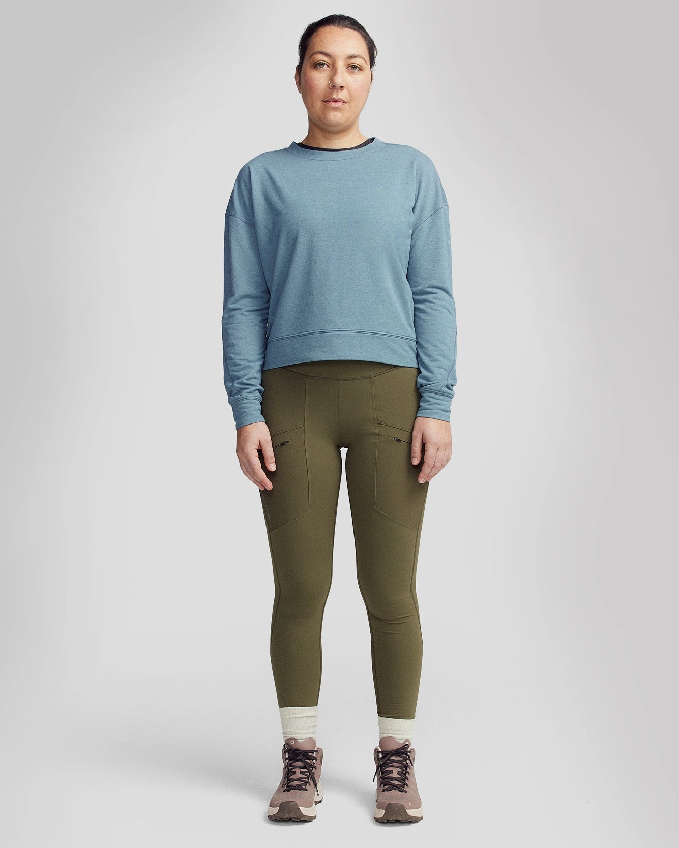Loopback Fabric Women??s Anytime Crew Sweatshirt - Washed Blue Marle