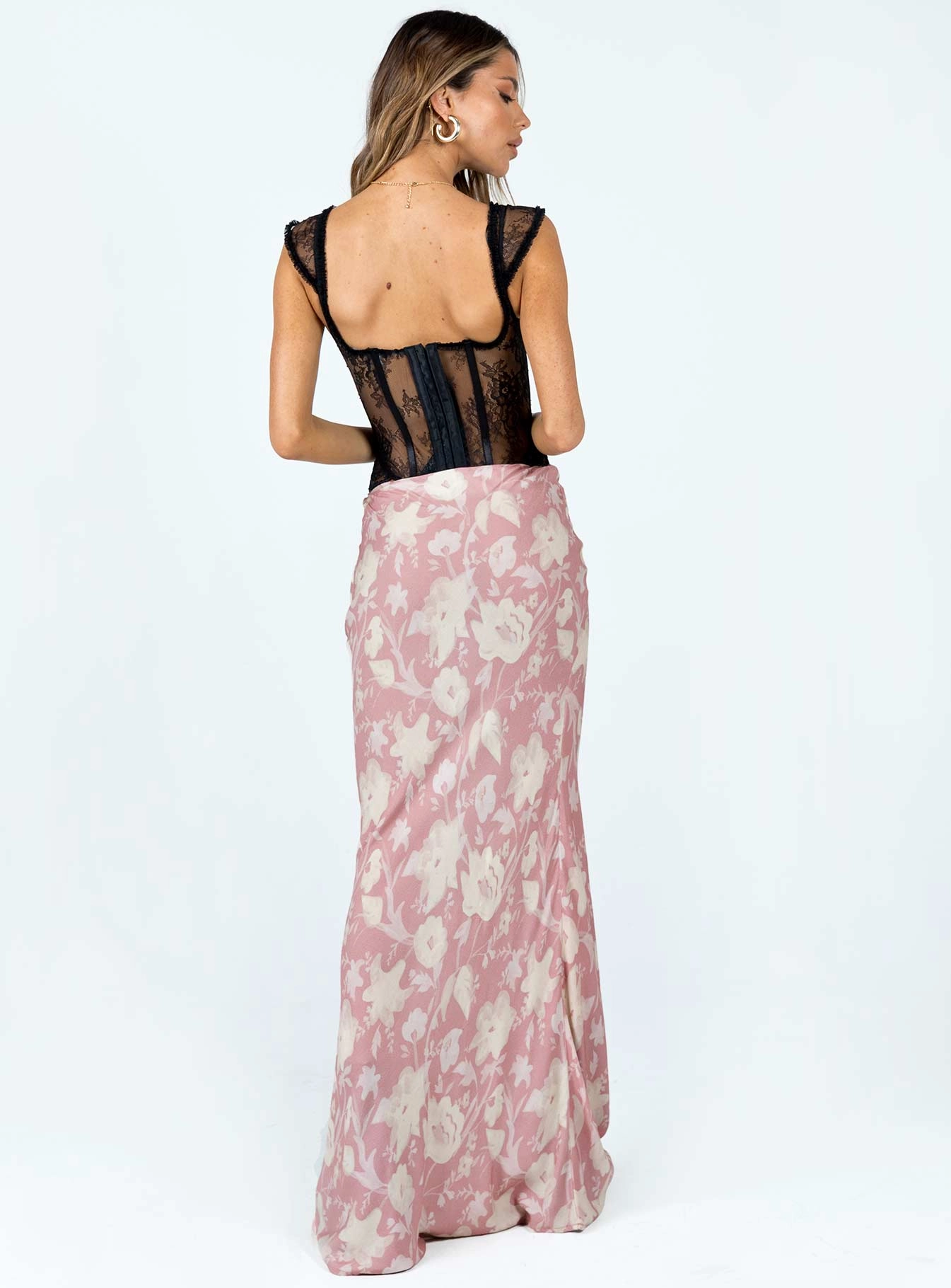 Bettina Floral Maxi Skirt Pink Multi tech fabric