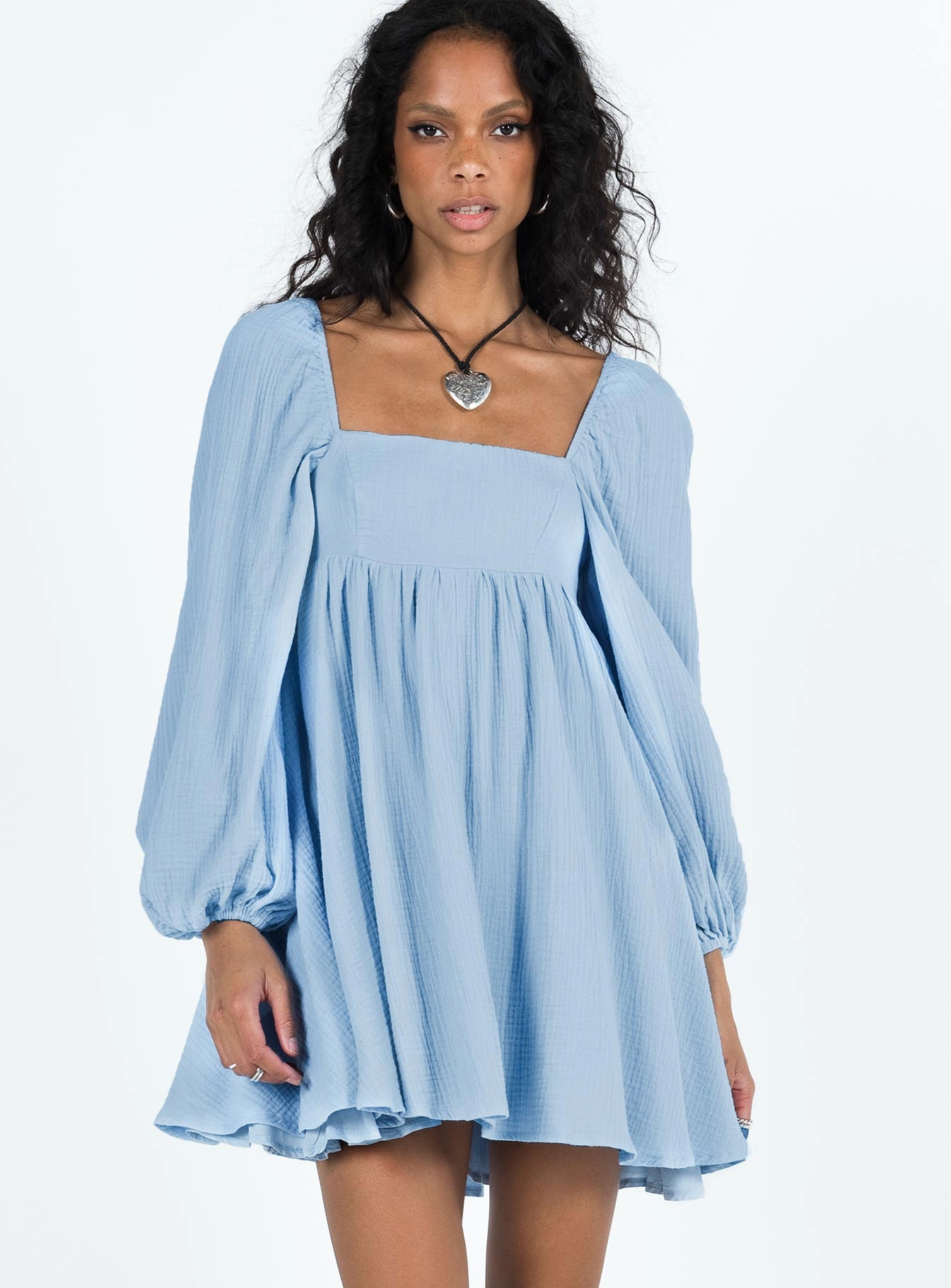 Metallic Finish Subtle Edge Lorna Long Sleeve Mini Dress Blue