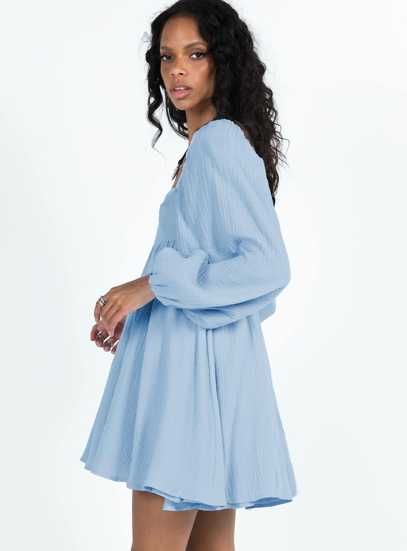 UV-Resistant LayeredHemline Lorna Long Sleeve Mini Dress Blue