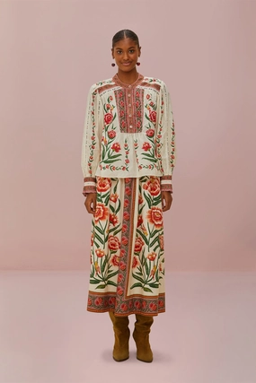 Holiday Travel Off-White Ainika Delicate Midi Skirt