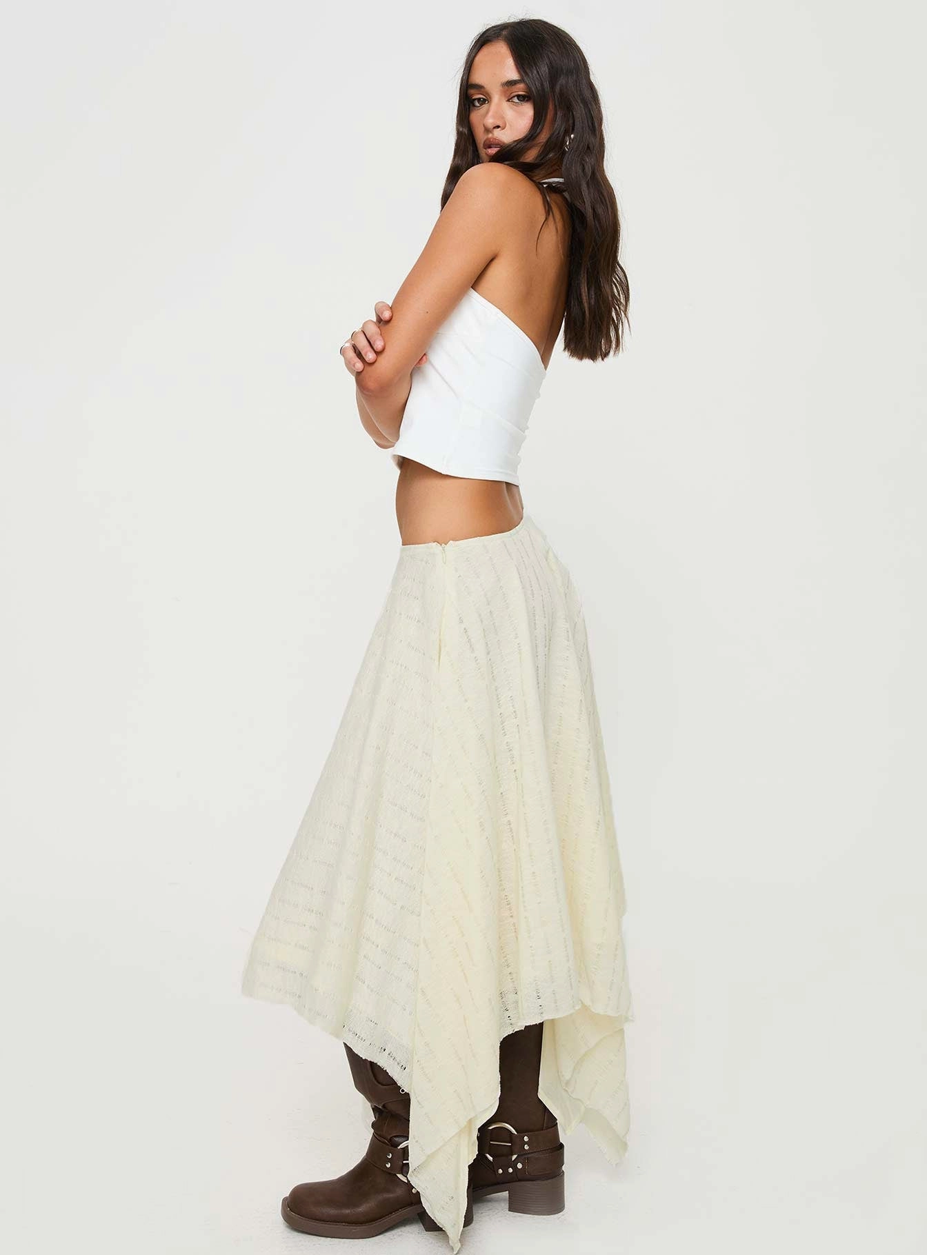 Gratitude Midi Skirt Cream smooth zipper Light Edge