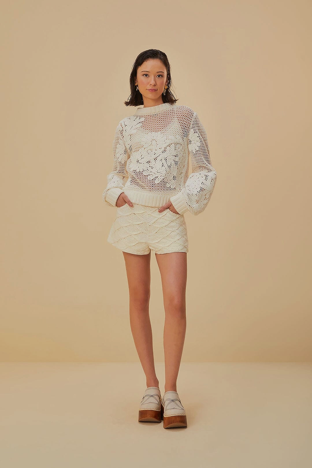 Comfortable fit White Crochet Shorts