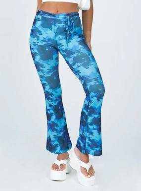 Allen Floral Flare Pants Blue Vintage Wash