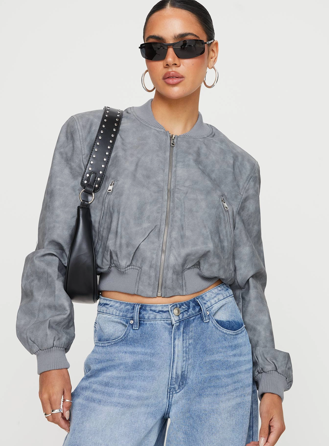 EasyClean Coating Water Resistant Shell Allure Faux Leather Bomber Jacket Cloud