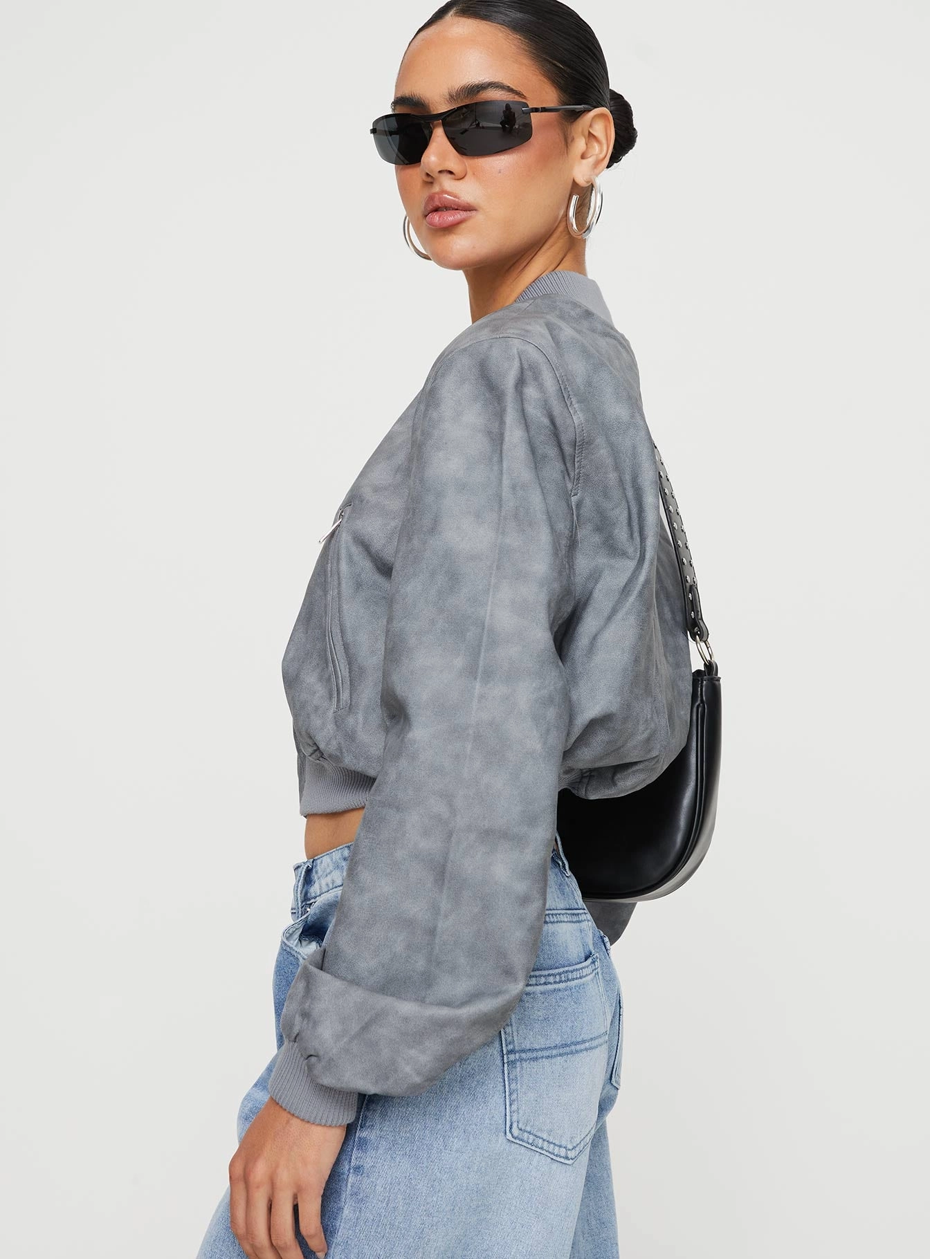 Allure Faux Leather Bomber Jacket Cloud Eco Friendly Material