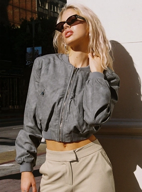 Allure Faux Leather Bomber Jacket Cloud Functional Piece