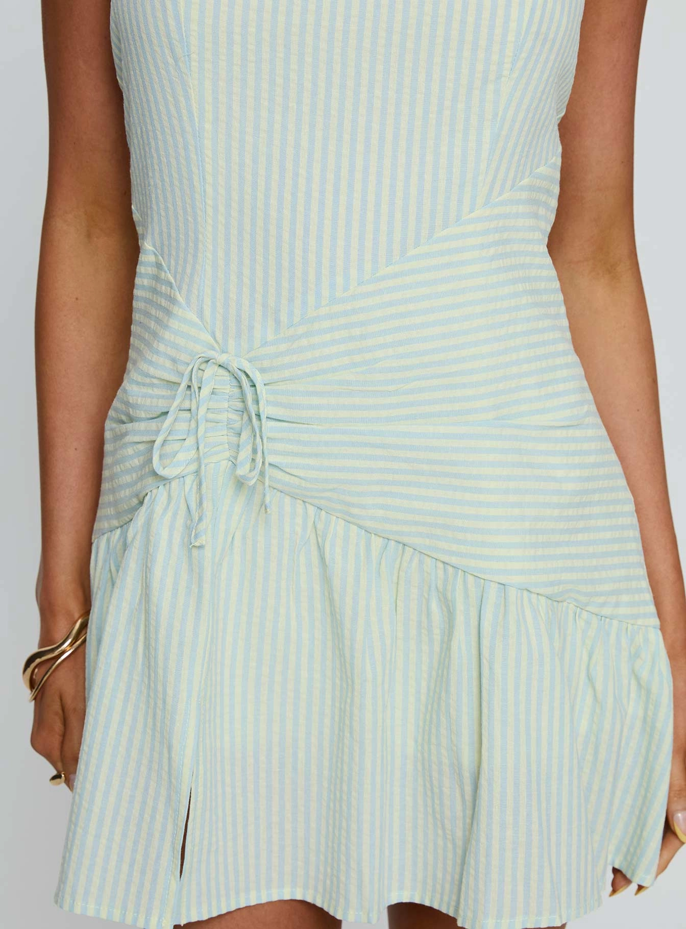 Subtle Stitch Allysia Halter Frill Detail Playsuit Blue / Green Stripe