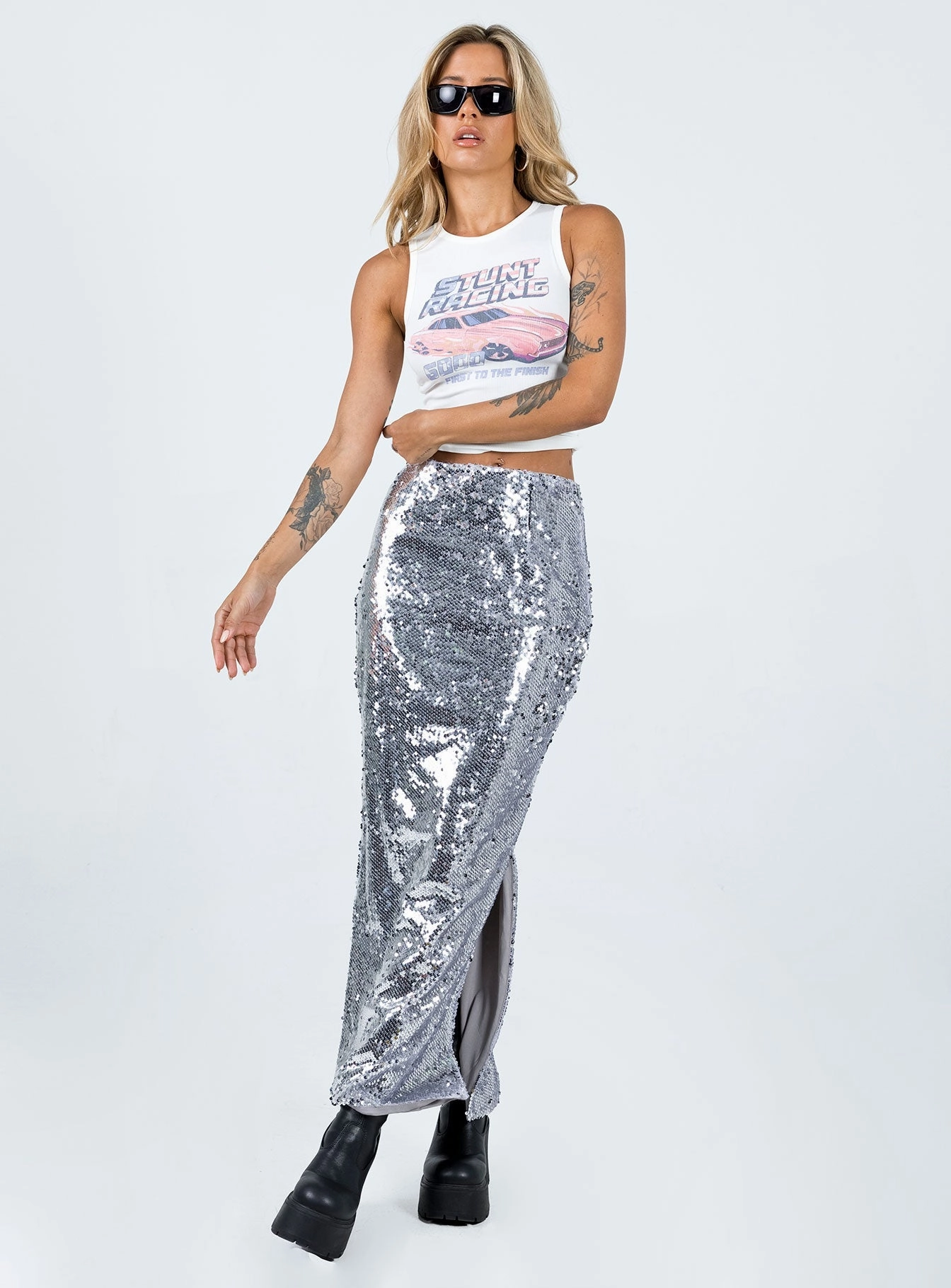 Easy Layer Alyce Maxi Skirt Silver